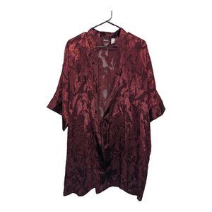 Frederick's of Hollywood Womens Tie Nightgown Red/Maroon Semi-Sheer Lace Size XL